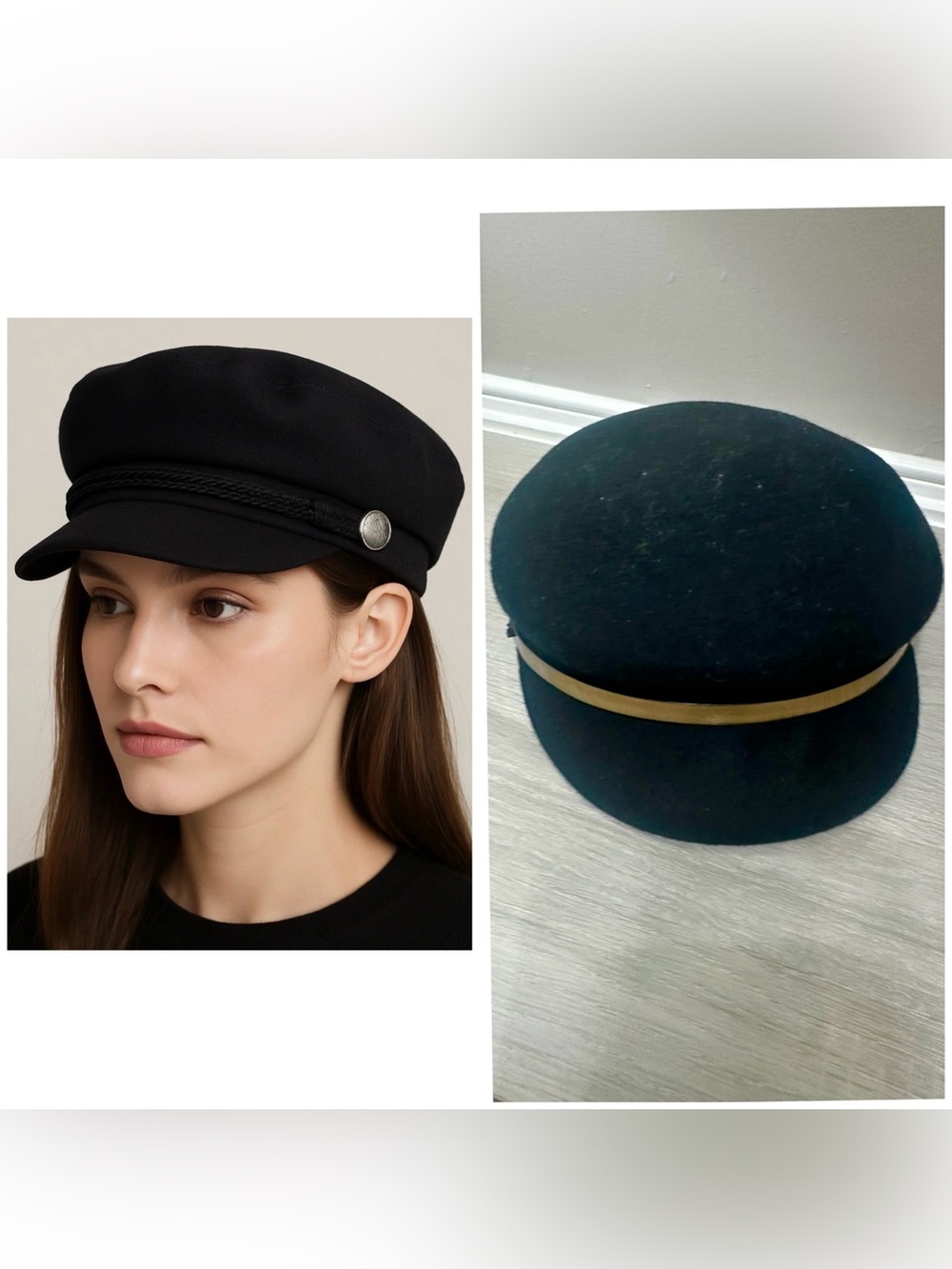 Nine West Black wool Newsboy Cap with metal Trim-nwt